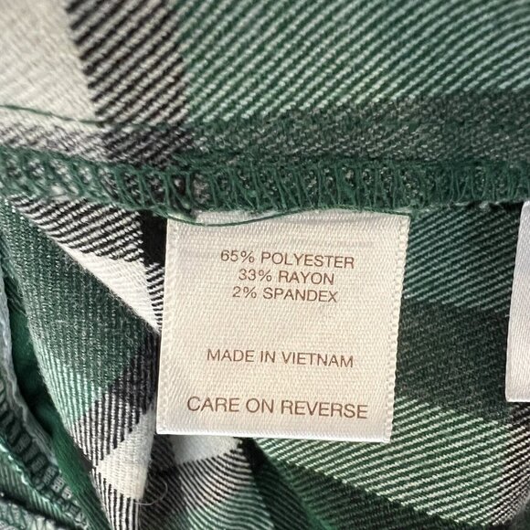 Eva Mendes Blouse Size 2 Green Plaid Puff Short Sleeve Popover Top Extra Small - Picture 8 of 10